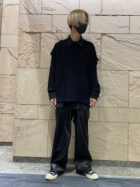 「DANKE SCHON（ダンケシェーン）のDankeSchon/ダンケシェーン/ケーブルニットベスト（ベスト）」を使った、佐々木空翔(ササキヒロト)さん（メンズ・175cm）の冬コーディネート