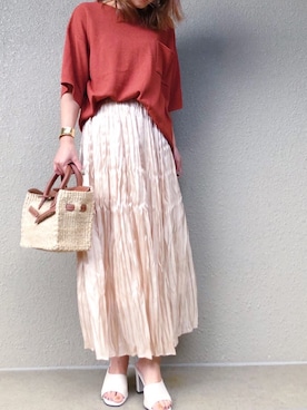 「SEA（シー）のカゴバッグS（かごバッグ）」を使った、manaminowearさん（レディース・158cm）の夏コーディネート