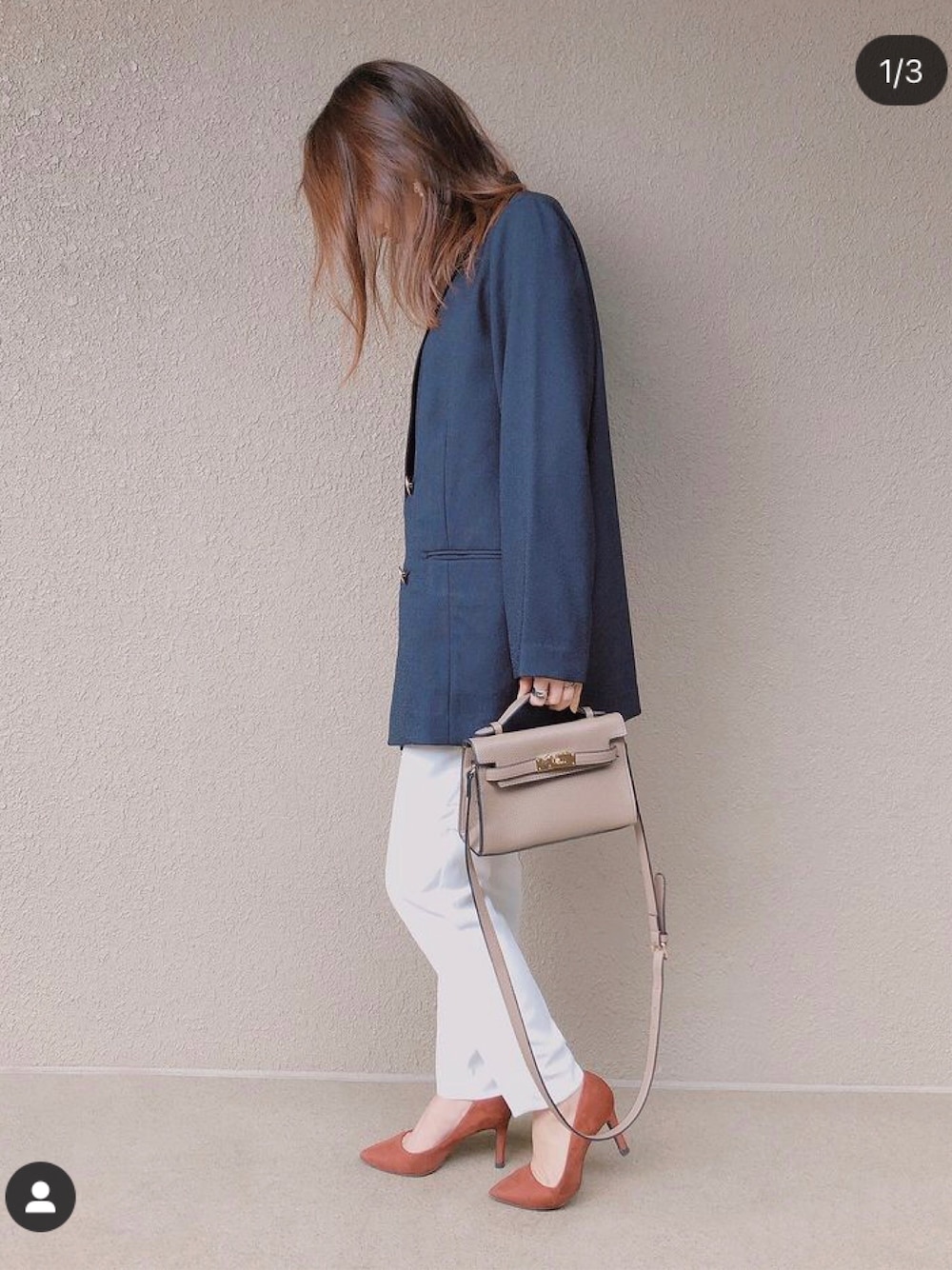 「NATURAL BEAUTY BASICの◆ダブルブレストジャケット（テーラードジャケット、ブルー系）」を使った、manaminowearさん（レディース・158cm）の春コーディネートの1枚目の写真