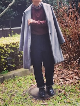 「FRED PERRY」｜「アイテム（チェスターコート）」を使った、takkeさん（メンズ・154cm）の冬コーディネート