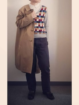 「FRED PERRY」｜「アイテム（ステンカラーコート）」を使った、takkeさん（メンズ・154cm）の冬コーディネート