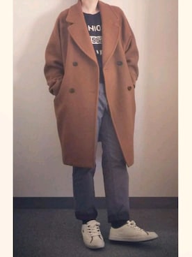 「LACOSTE」｜「アイテム（チェスターコート）」を使った、takkeさん（メンズ・154cm）の春コーディネート