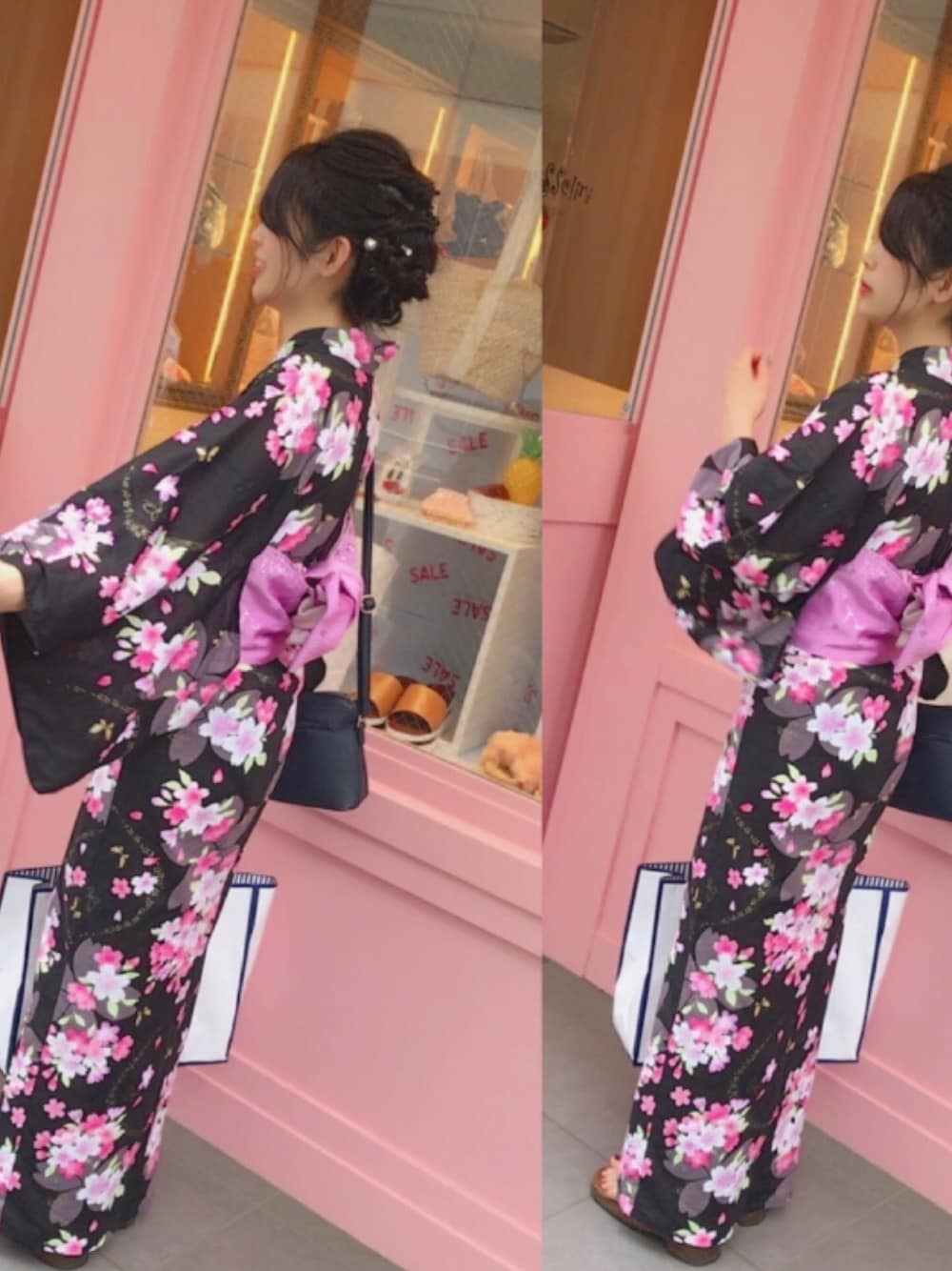 「浴衣」｜「SPICE OF LIFEのアイテム（ショルダーバッグ、ブルー系）」を使った、SARIさん（レディース・162cm）の夏コーディネートの1枚目の写真