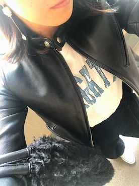 「40代女性」｜「アイテム（ライダースジャケット）」を使った、akikoさん（レディース・153cm）の秋コーディネート