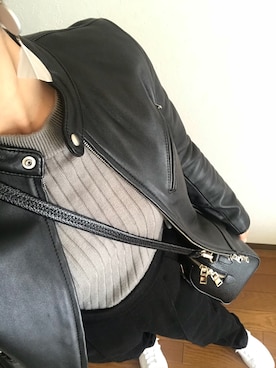 「40代女性」｜「アイテム（ライダースジャケット）」を使った、akikoさん（レディース・153cm）の冬コーディネート