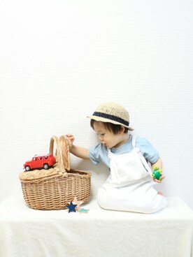 「こどもの日」｜「アイテム（サロペット/オーバーオール）」を使った、なる☺さん（キッズ・70cm）の春コーディネート