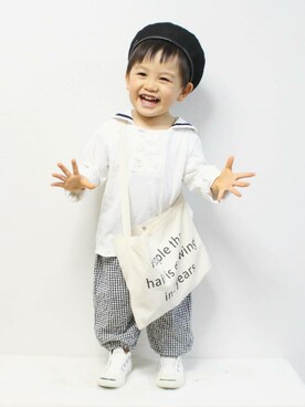 「ジャックパーセル」｜「アイテム（ハンチング/ベレー帽）」を使った、なる☺さん（キッズ・80cm）の春コーディネート