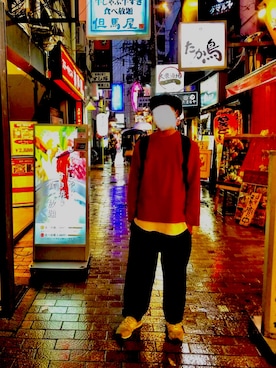 「雨」｜「アイテム（ハンチング/ベレー帽）」を使った、nakhamyさん（メンズ・177cm）の春コーディネート
