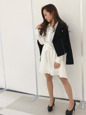 「LIPSERVICE（リップサービス）のアイテム（ライダースジャケット）」を使った、SUZUさん（レディース・152cm）の春コーディネート