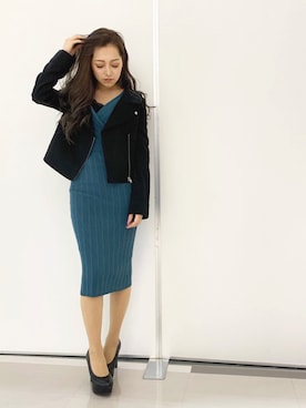 「LIPSERVICE（リップサービス）のアイテム（ライダースジャケット）」を使った、SUZUさん（レディース・152cm）の春コーディネート