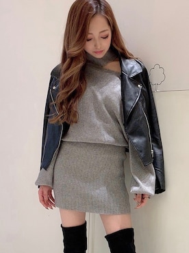 「LIPSERVICE（リップサービス）のアイテム（ライダースジャケット）」を使った、SUZUさん（レディース・152cm）の秋コーディネート