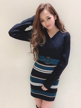 「LIPSERVICE（リップサービス）のリングバックルウエスト切替ニットワンピース（ワンピース）」を使った、SUZUさん（レディース・152cm）の秋コーディネート