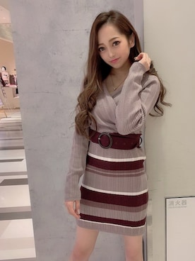 「LIPSERVICE（リップサービス）のリングバックルウエスト切替ニットワンピース（ワンピース）」を使った、SUZUさん（レディース・152cm）の冬コーディネート