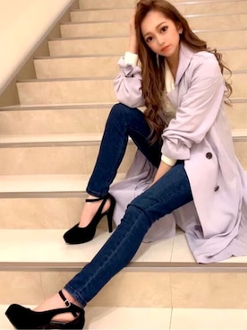 「LIPSERVICE（リップサービス）のアイテム（トレンチコート）」を使った、SUZUさん（レディース・152cm）の春コーディネート