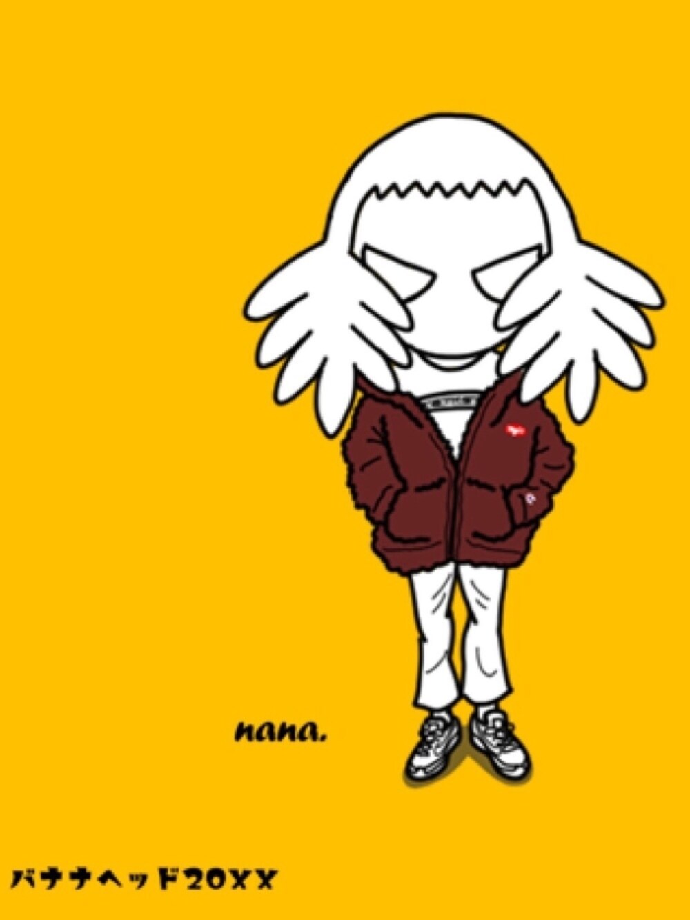 「冬のコーデ、ストリートMIX、フリース、x-girl、Champion、NIKE、イラスト、ボリューム袖、カジュアルコーデ、シンプル」｜「X-girlのLOGO TAPE L/S BIG TEE（Tシャツ/カットソー、ホワイト系）」を使った、バナナヘッド20XXさん（レディース・155cm）の冬コーディネートの1枚目の写真