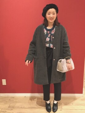 「ボア」｜「アイテム（ブーティ）」を使った、よこまるさん（レディース・159cm）の冬コーディネート