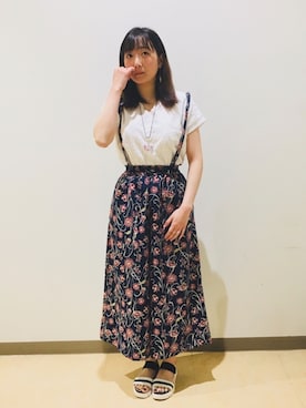 「Cutie Blonde（キューティーブロンド）のスカラッププルオーバー（Tシャツ/カットソー、ホワイト系）」を使った、よこまるさん（レディース・159cm）の夏コーディネート