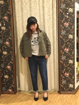 「Cutie Blonde（キューティーブロンド）のアイテム（帽子、ブラック系）」を使った、よこまるさん（レディース・159cm）の秋コーディネート