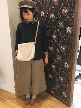 「DRESKIP（ドレスキップ）のアイテム（帽子、ブラウン系）」を使った、よこまるさん（レディース・159cm）の秋コーディネート