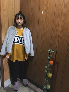 「ファー」｜「アイテム（チュニック）」を使った、よこまるさん（レディース・159cm）の秋コーディネート