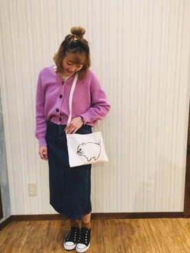 「ニットカーディガン」｜「アイテム（雑貨/ホビー）」を使った、よこまるさん（レディース・159cm）の冬コーディネート
