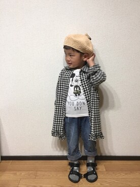 「マムジーンズ」｜「アイテム（ハンチング/ベレー帽）」を使った、art0114さん（キッズ・90cm）の春コーディネート