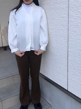 「Kastane（カスタネ）のレーヨンスラックスパンツ３（スラックス）」を使った、shiroさん（レディース・158cm）の冬コーディネート