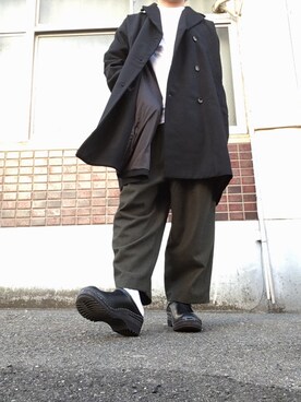 「BASISBROEK（バシスブルック）のアイテム（トレンチコート）」を使った、MINOさん（メンズ・165cm）の冬コーディネート