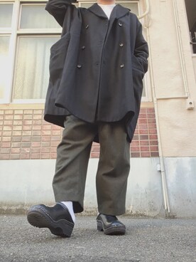 「BASISBROEK（バシスブルック）のアイテム（トレンチコート）」を使った、MINOさん（メンズ・165cm）の冬コーディネート