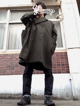 「BASISBROEK（バシスブルック）のアイテム（ピーコート）」を使った、MINOさん（メンズ・165cm）の冬コーディネート
