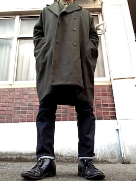 「BASISBROEK（バシスブルック）のアイテム（ピーコート）」を使った、MINOさん（メンズ・165cm）の冬コーディネート