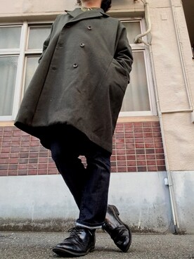 「BASISBROEK（バシスブルック）のアイテム（ピーコート）」を使った、MINOさん（メンズ・165cm）の冬コーディネート