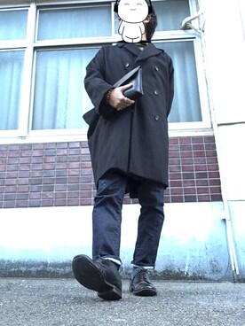 「BASISBROEK（バシスブルック）のアイテム（ピーコート）」を使った、MINOさん（メンズ・165cm）の冬コーディネート