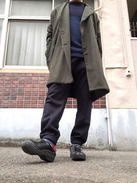 「BASISBROEK（バシスブルック）のアイテム（ピーコート）」を使った、MINOさん（メンズ・165cm）の冬コーディネート