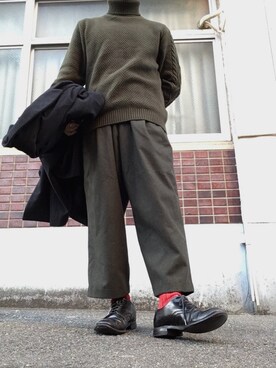 「BASISBROEK（バシスブルック）のアイテム（ピーコート）」を使った、MINOさん（メンズ・165cm）の冬コーディネート