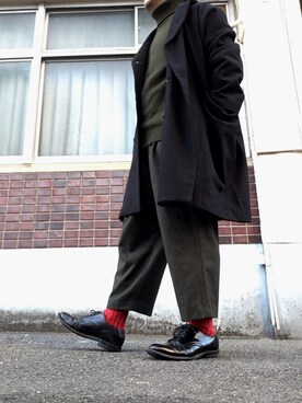 「BASISBROEK（バシスブルック）のアイテム（ピーコート）」を使った、MINOさん（メンズ・165cm）の冬コーディネート