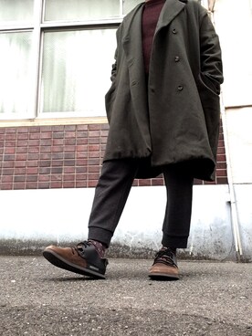 「BASISBROEK（バシスブルック）のアイテム（ピーコート）」を使った、MINOさん（メンズ・165cm）の冬コーディネート