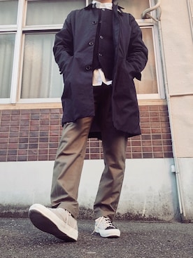 「STILL BY HAND（スティルバイハンド）のアイテム（ステンカラーコート）」を使った、MINOさん（メンズ・165cm）の冬コーディネート