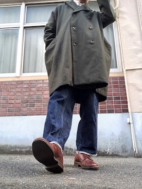 「BASISBROEK（バシスブルック）のアイテム（ピーコート）」を使った、MINOさん（メンズ・165cm）の冬コーディネート