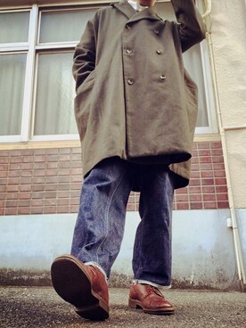 「BASISBROEK（バシスブルック）のアイテム（ピーコート）」を使った、MINOさん（メンズ・165cm）の冬コーディネート