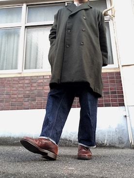 「BASISBROEK（バシスブルック）のアイテム（ピーコート）」を使った、MINOさん（メンズ・165cm）の冬コーディネート