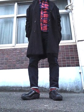 「BASISBROEK（バシスブルック）のアイテム（ピーコート）」を使った、MINOさん（メンズ・165cm）の冬コーディネート