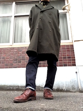 「BASISBROEK（バシスブルック）のアイテム（ピーコート）」を使った、MINOさん（メンズ・165cm）の冬コーディネート