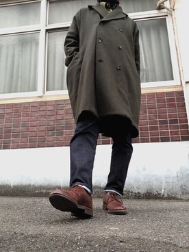 「BASISBROEK（バシスブルック）のアイテム（ピーコート）」を使った、MINOさん（メンズ・165cm）の冬コーディネート