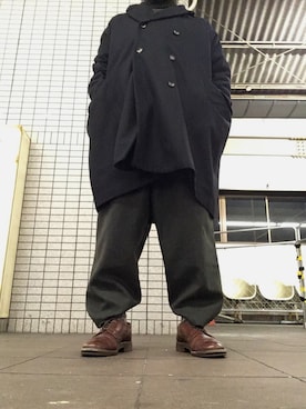 「BASISBROEK（バシスブルック）のアイテム（ピーコート）」を使った、MINOさん（メンズ・165cm）の冬コーディネート