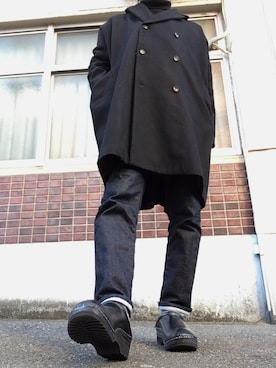 「BASISBROEK（バシスブルック）のアイテム（ピーコート）」を使った、MINOさん（メンズ・165cm）の冬コーディネート