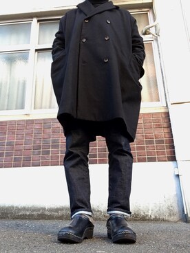 「BASISBROEK（バシスブルック）のアイテム（ピーコート）」を使った、MINOさん（メンズ・165cm）の冬コーディネート