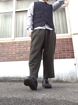 「BASISBROEK（バシスブルック）のアイテム（その他パンツ）」を使った、MINOさん（メンズ・165cm）の冬コーディネート
