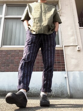 「BASISBROEK（バシスブルック）のアイテム（Tシャツ/カットソー）」を使った、MINOさん（メンズ・165cm）の春コーディネート
