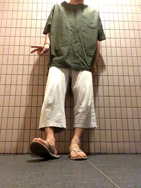 「BASISBROEK（バシスブルック）のアイテム（Tシャツ/カットソー）」を使った、MINOさん（メンズ・165cm）の夏コーディネート